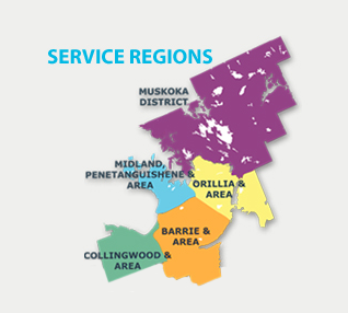 serving muskoka district, Orillia, Midland, Penetanguishene, Barrie and Collingwood